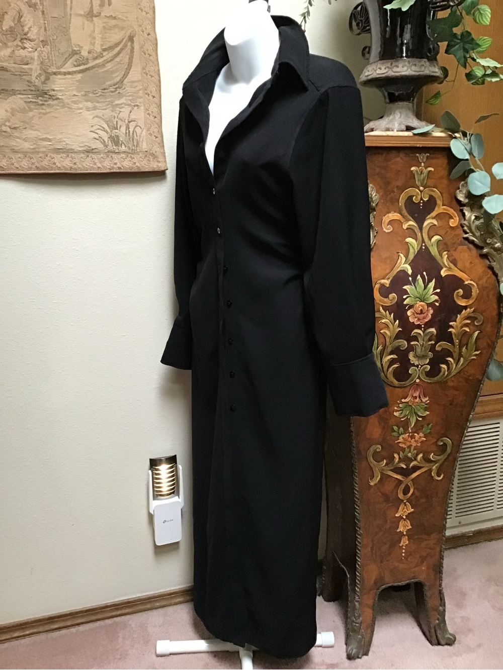 Zara Black Long-Sleeve Button-Front Shirt Dress